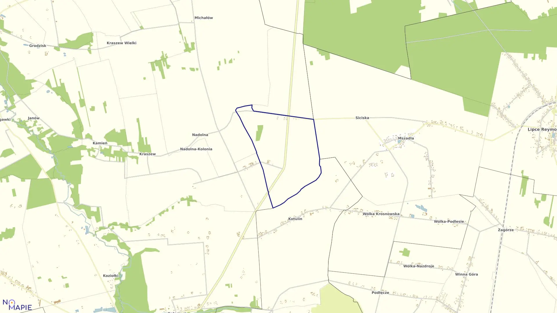 Mapa obrębu DĄBROWA MSZADELSKA w gminie Dmosin