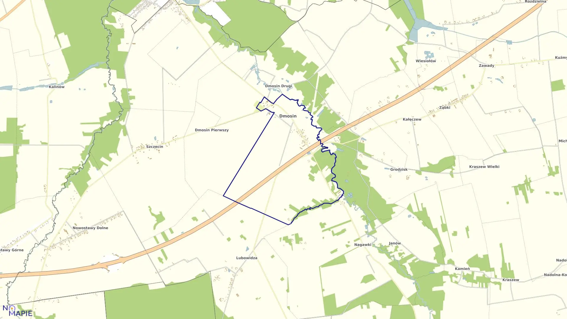 Mapa obrębu DMOSIN WIEŚ w gminie Dmosin