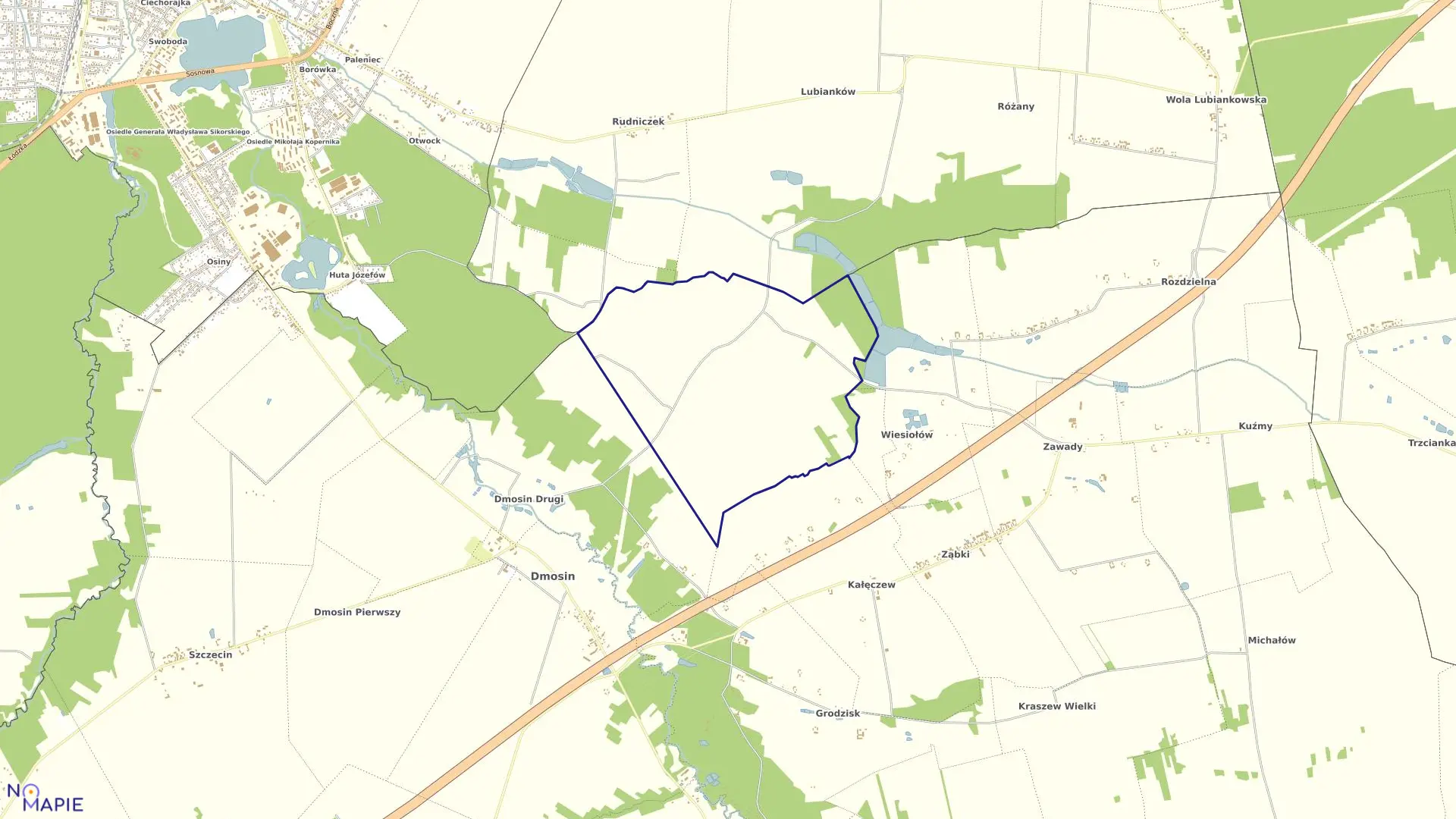Mapa obrębu GÓZD BORKI w gminie Dmosin