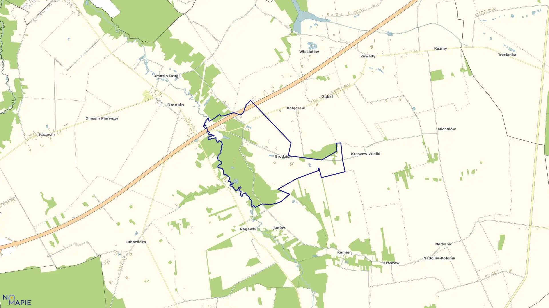 Mapa obrębu GRODZISK w gminie Dmosin
